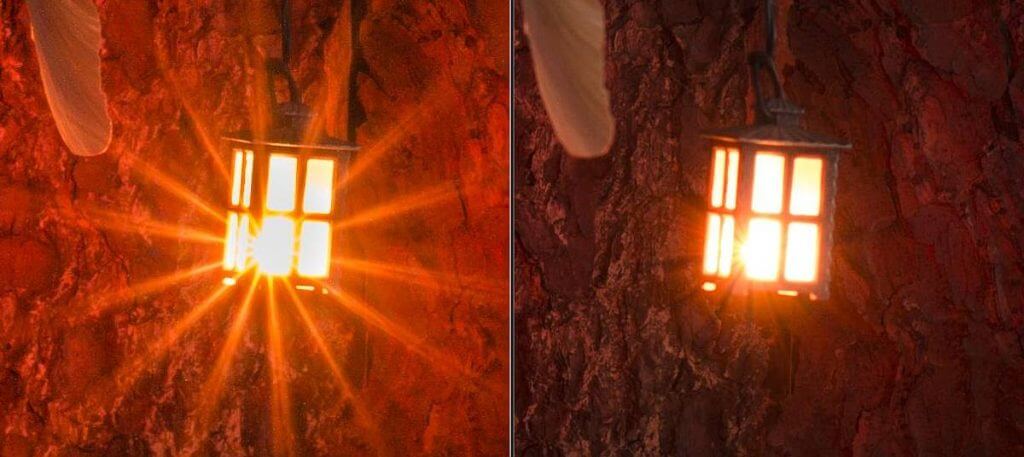 strahlenförmige Lichtquellen mit kleiner Blende