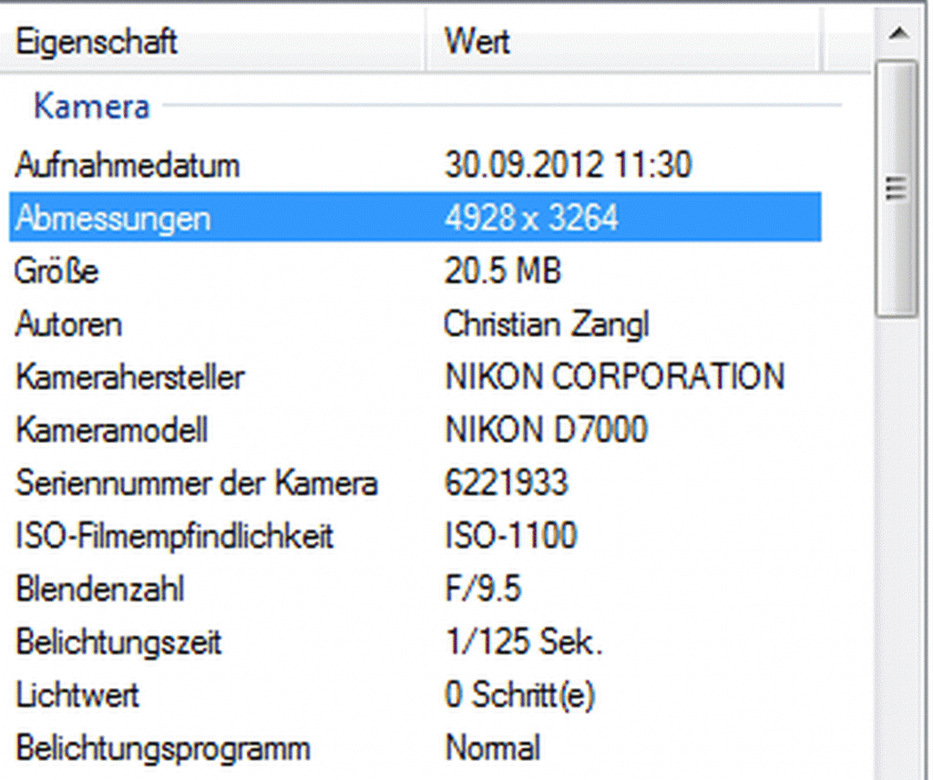 Exif Daten unter Windows