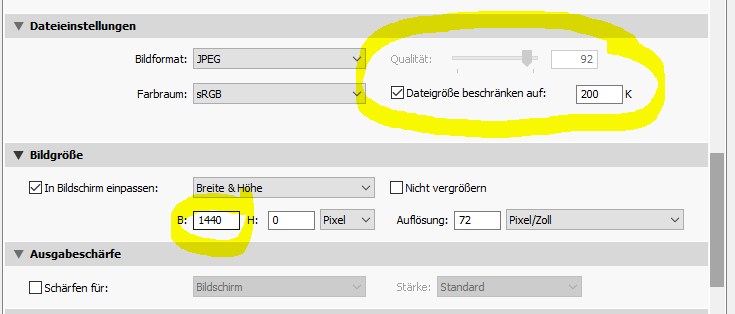 Bildgroesse bestimmen für Export