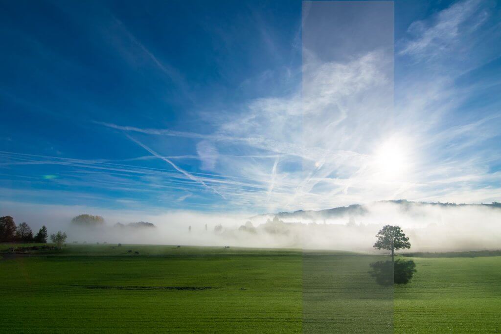 Landschaftsfotos bearbeiten Vergleich schmaler Streifen unbearbeitet