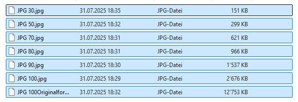 JPG Format Dateigrössen