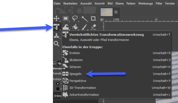 Bilder in Gimp spiegeln Werkzeug auswählen