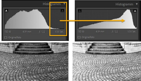 histogrammvergleich nach rechts belichten