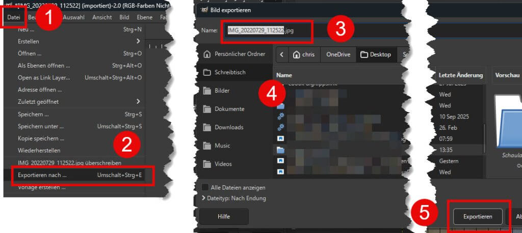 Bild in GIMP als jpg exportieren
