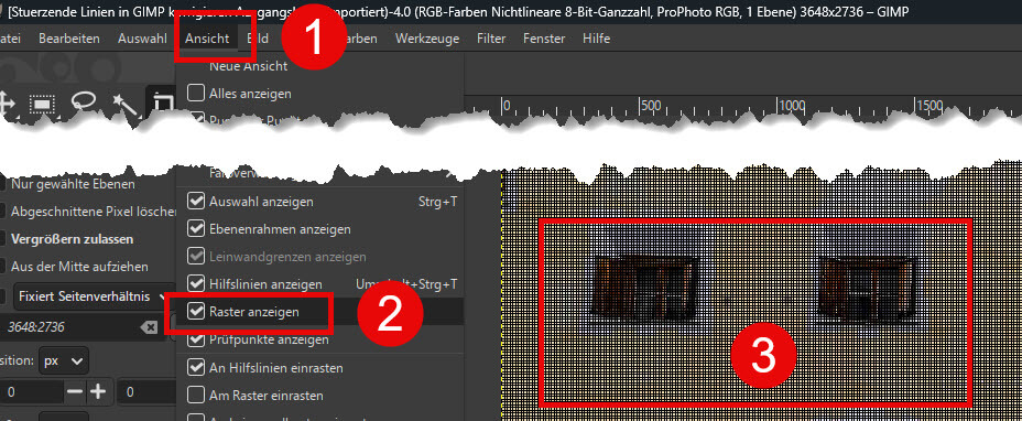 GIMP Bearbeitungsraster anzeigen
