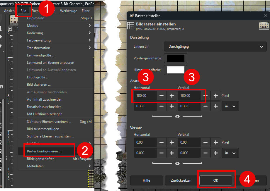 GIMP Hilfsraster konfigurieren
