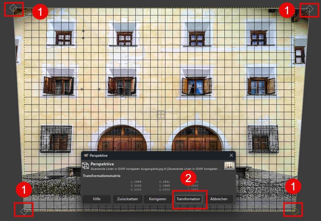 Stürzende Linien mit GIMP korrigieren