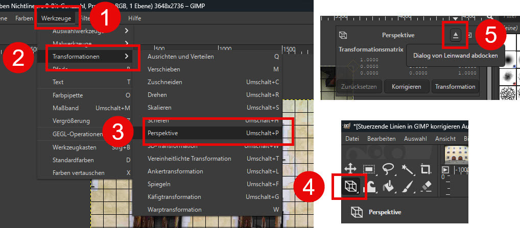 Werkzeug Perspektive stuerzende Linien in GIMP korrigieren
