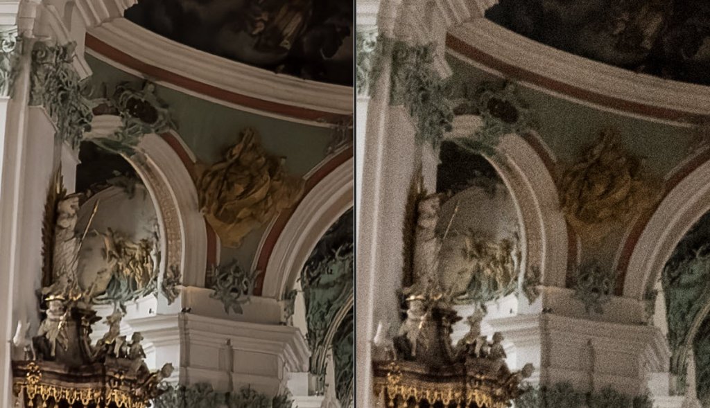 PureRAW 4 links - rechts original ISO 2500