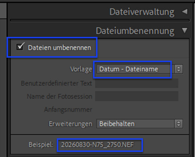 Dateien in Lightroom beim Import umbenennen Fotos beim Import in Lightroom automatisch umbenennen