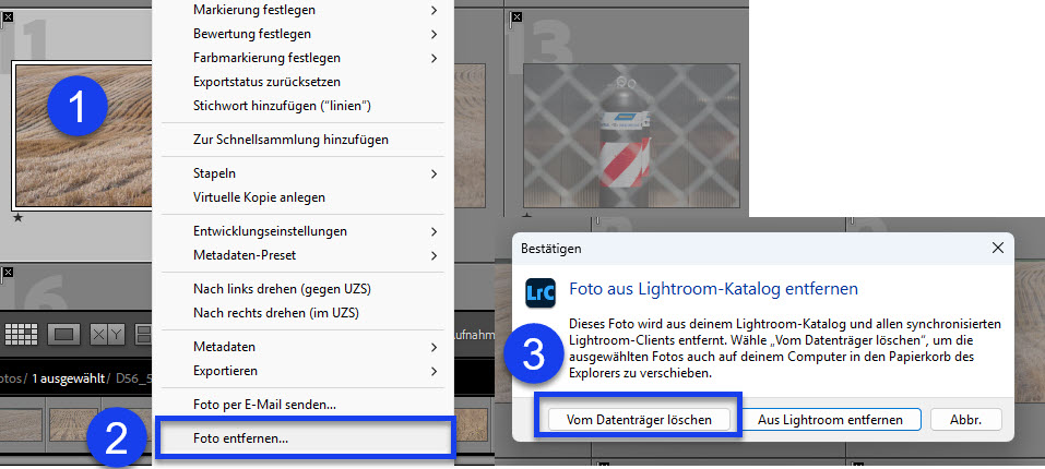 Abgelehnte Fotos in Lightroom löschen Fotos in Lightroom vom Datenträger löschen