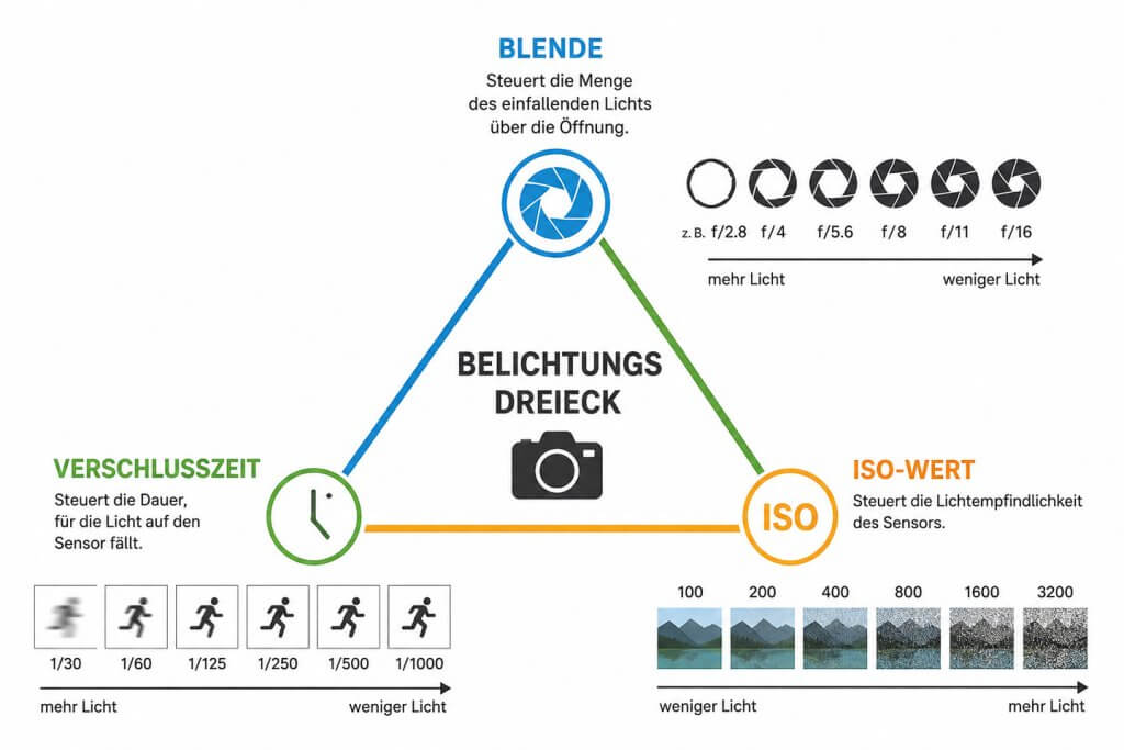 Belichtungsdreieck: Blende, Verschlusszeit und ISO Belichtungsdreieck mit Blende, Verschlusszeit und ISO-Wert