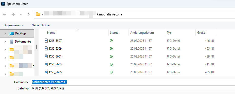 Panografie speichern