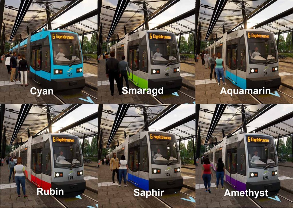 Beispiele für Fahrzeugfarben in City Transport Simulator 2026 Farbauswahl für die Fahrzeuglackierung im City Transport Simulator