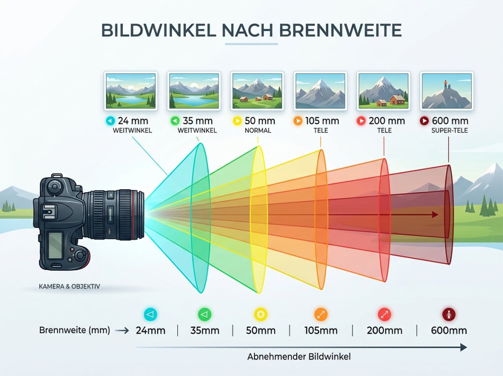 Was ist der Bildwinkel nach Brennweite? symbolische Darstellung