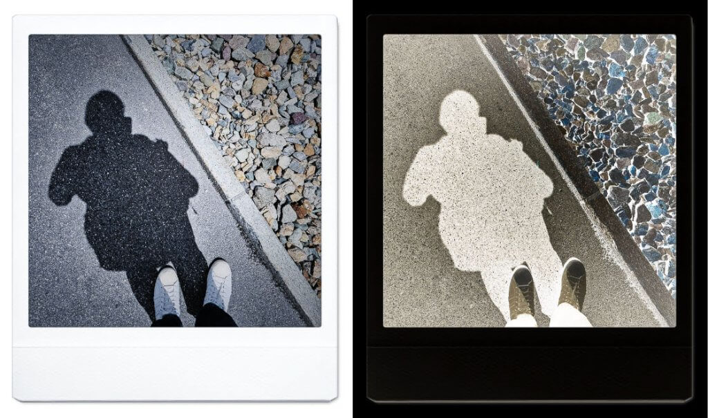 Negativ-Effekt auf dem Smartphone mit umgekehrten Helligkeiten Schattenbild mit Negativ-Effekt auf dem Smartphone fotografiert