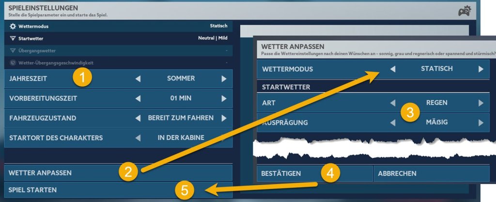 Jahreszeit und Wettermodus vor der Fahrt auswählen Dynamisches Wetter im City Transport Simulator 2026 einstellen