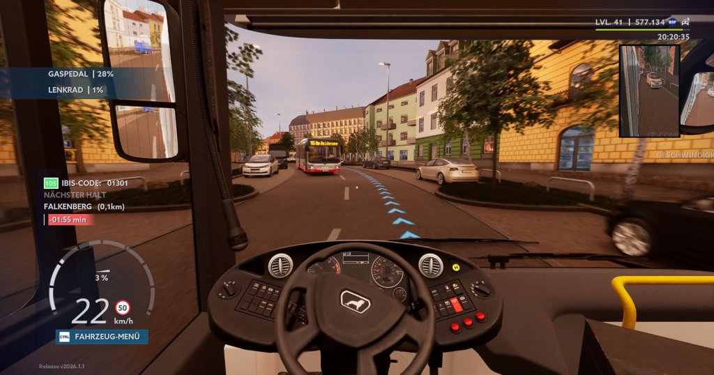 Busfahrt bei Abendstimmung in Tramau – City Transport Simulator 2026 City Transport Simulator 2026: Busfahrt in der Abendsonne auf der Linie 105 Am Weidensee