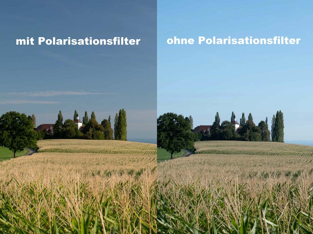 Polarisationsfilter – Wirkung mit und ohne Polfilter Landschaft mit und ohne Polarisationsfilter im Vergleich