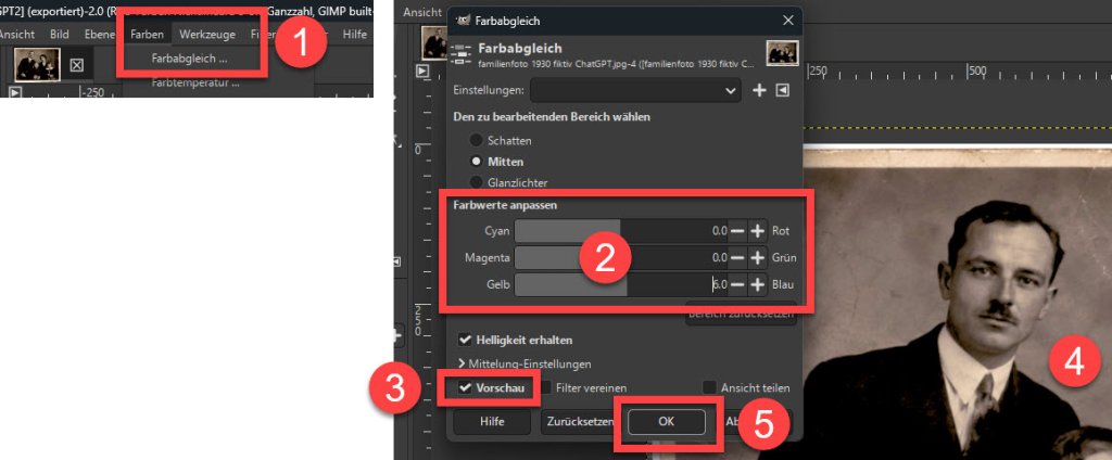 Farbstich mit dem Farbabgleich in GIMP korrigieren Farbstich eines eingescannten Fotos mit dem Farbabgleich in GIMP korrigieren